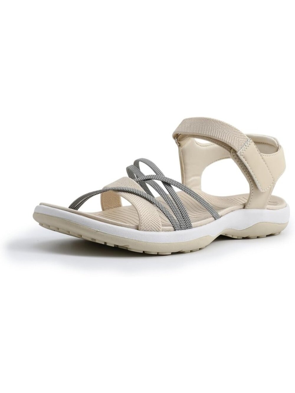 Women's Beige Arch Support Adjustable Straps Hiking Sport Casual Sandal Shoes